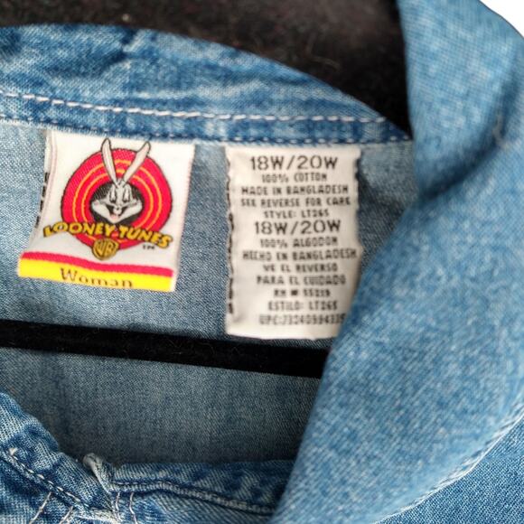 Y2K Vintage Tweety Bird Sleeveless Denim Shirt size 18/20 2X - Picture 5 of 5